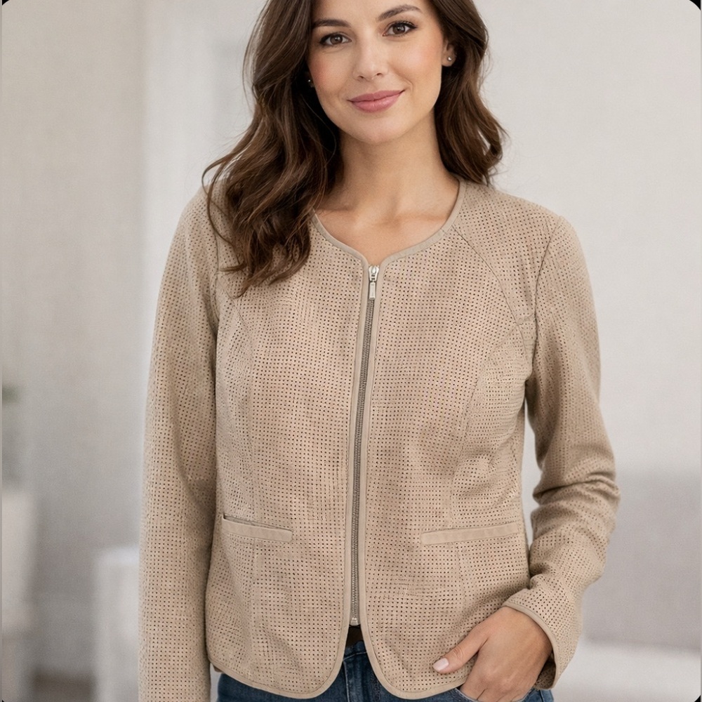BOD & Christensen Women’s 100% Leather Full Zip Jacket Career Casual Tan Size L